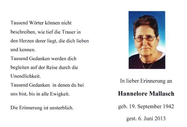 Herbert Hannelore 1942-2013 Todesanzeige